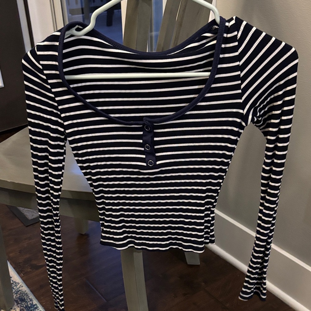 Navy and White Striped Long Sleeve Top